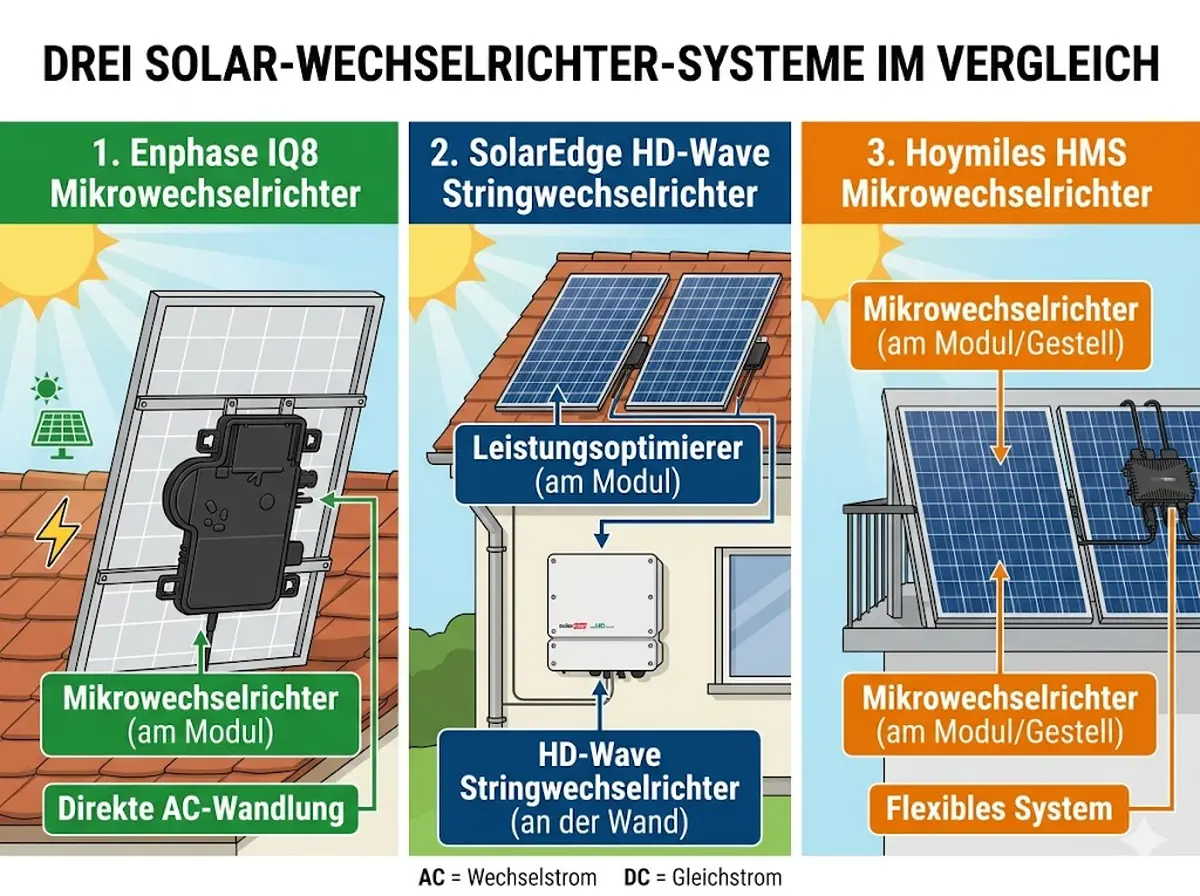 Enphase vs SolarEdge vs Hoymiles: Wechselrichter Vergleich 2026